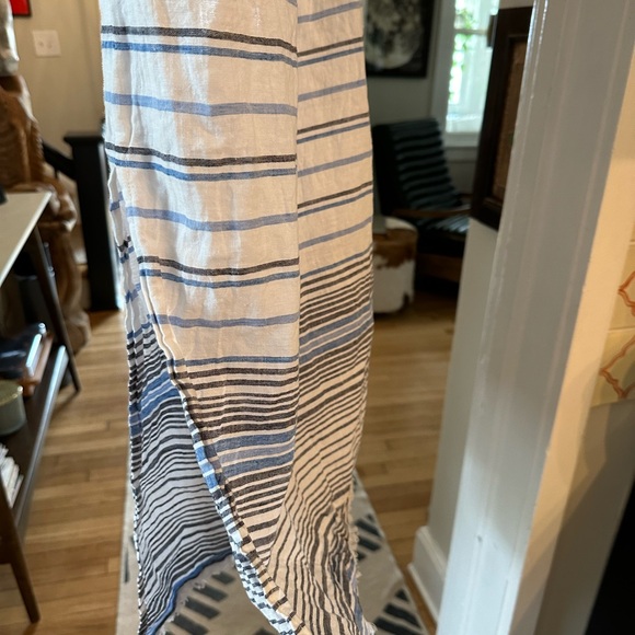 Tommy Bahama Women's Off The Shoulder Linen Stripe MIDI Dress Fringe Hem Medium - Picture 8 of 8